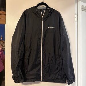 Columbia Large Hooded Black Raincoat Nylon Windbreaker Unisex